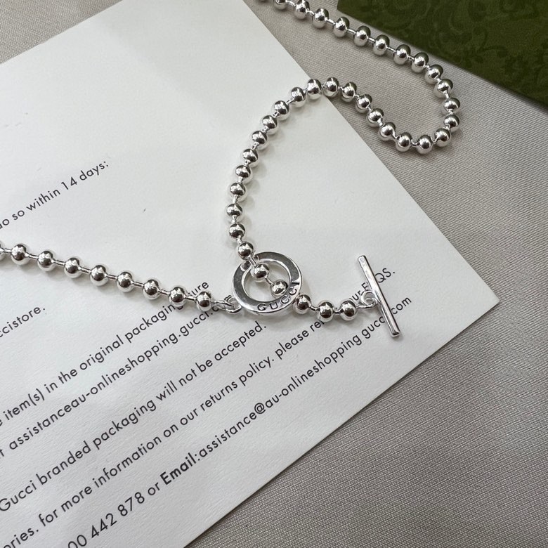TOP GUCCI Double G Medallion Bead Necklace - Silver