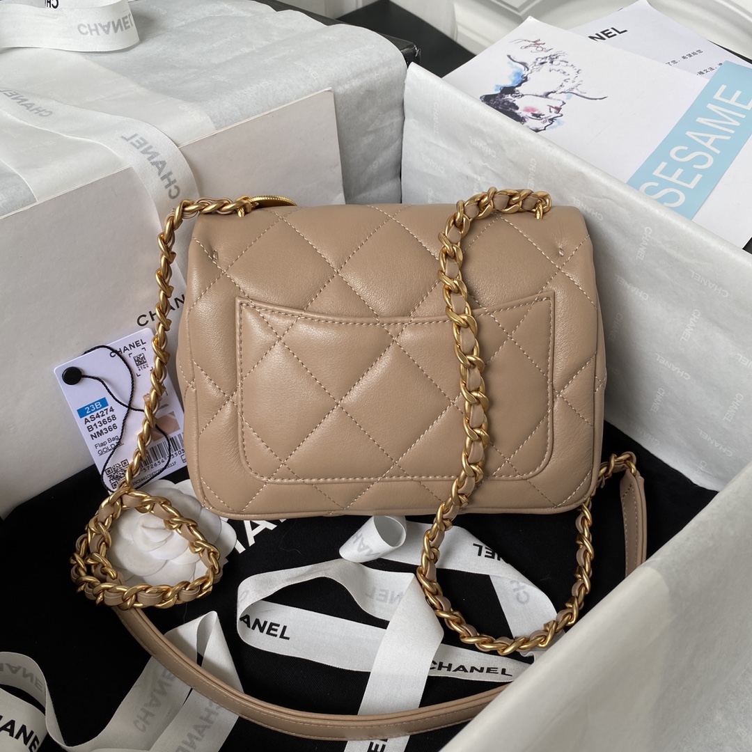 TOP CHANEL Classic Gold Coin Flab Bag Lambskin 13X17X6cm - Brown & GHW