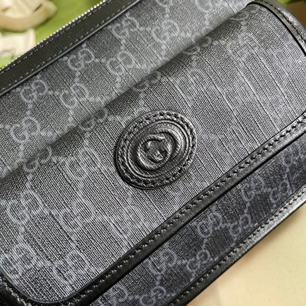TOP GUCCI G*G Messenger Bag w/ Interlocking G - Black
