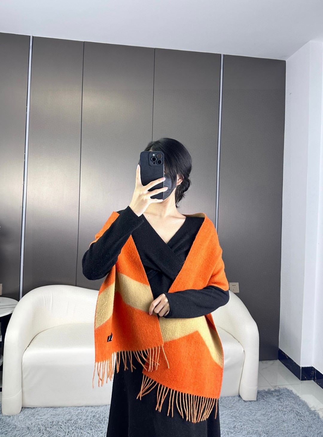 TOP HERMES Wool Scarf 30x190cm - Orange