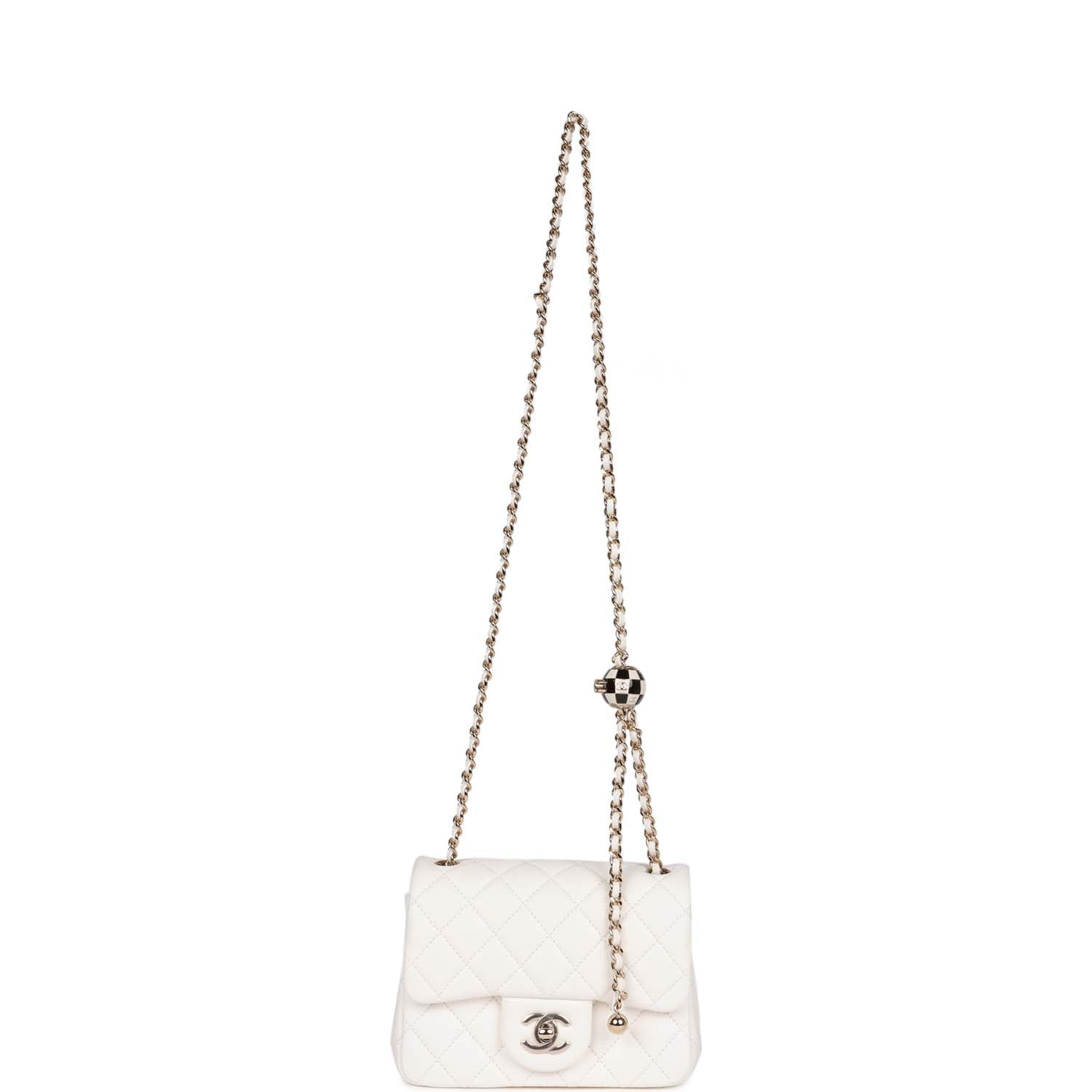 Chanel Classic Flag Bag Pearl Crush Mini Square Flap Bag White   Light Gold Hardware（10A Mirror Version）