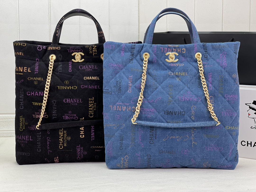 TOP CHANEL Shopping Bag Graffiti Denim 51×43×3cm - 2 Color