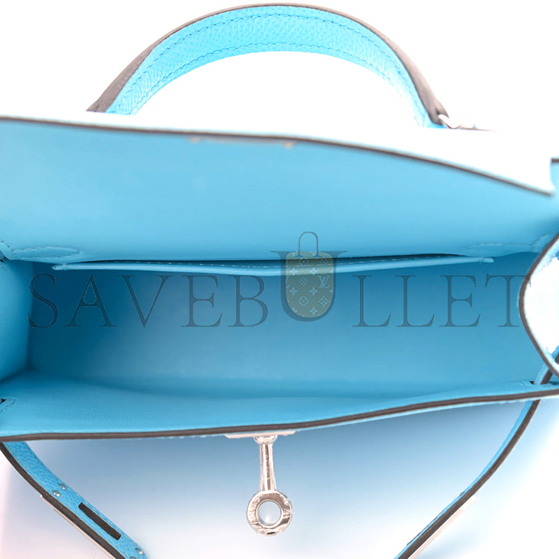 HERMES MINI KELLY EPSOM BLUE CELESTE PALLADIUM HARDWARE 195591 (19*12*5.5cm)