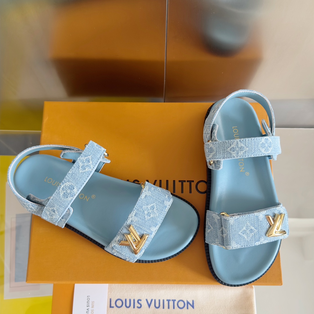 TOP Louis Vuitton LV Bom Dia Comfort Monogram Sandals - Blue