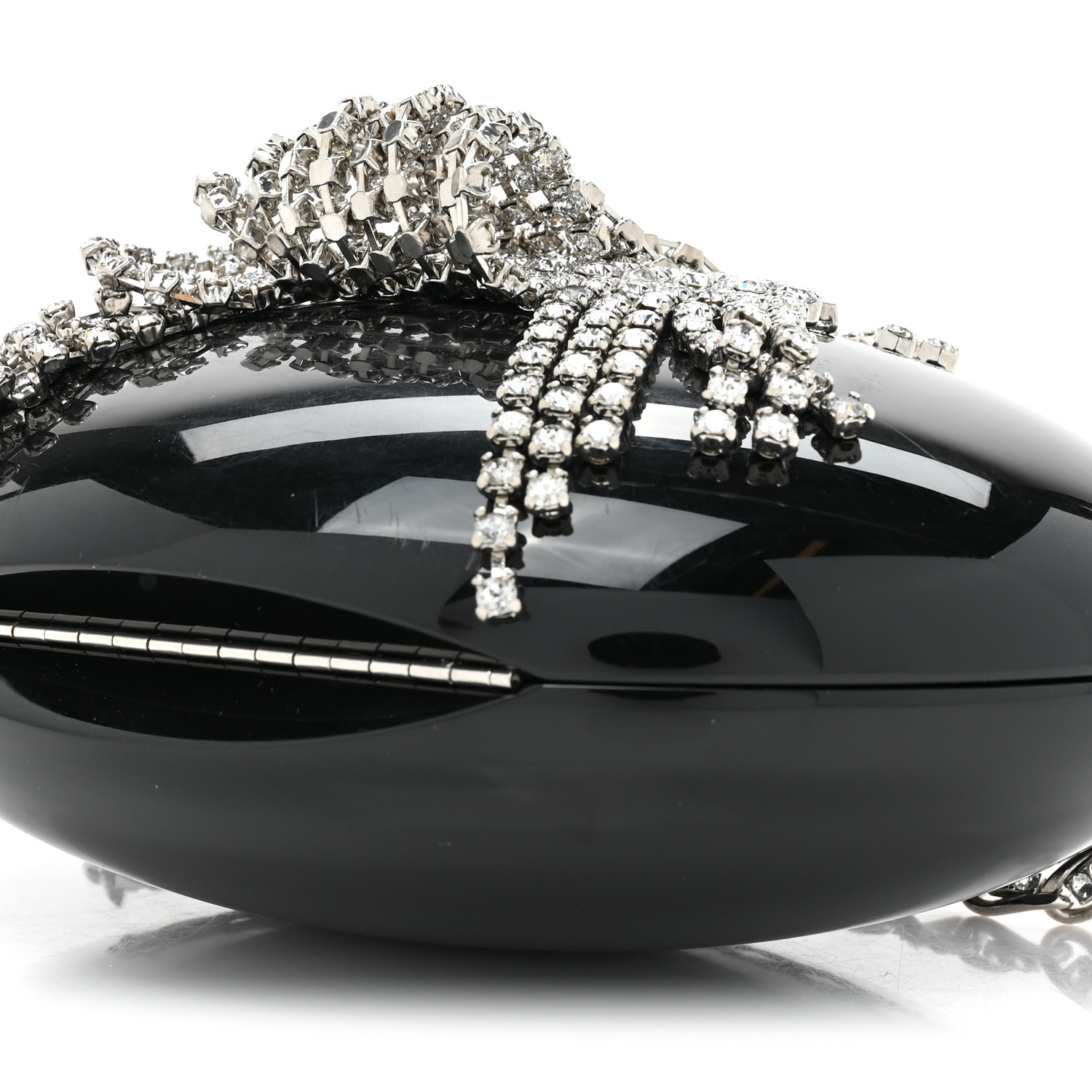 TOP CHANEL Resin Crystal Chain Fringe CC Oval Minaudière 19.5×15×5cm  - Black