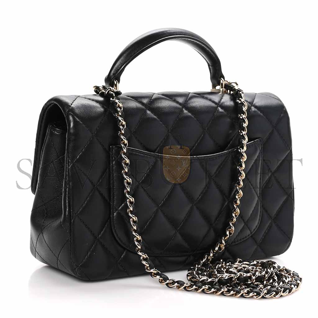 CHANEL MASTER LAMBSKIN QUILTED MINI TOP HANDLE RECTANGULAR FLAP BLACK (20*12*6cm)