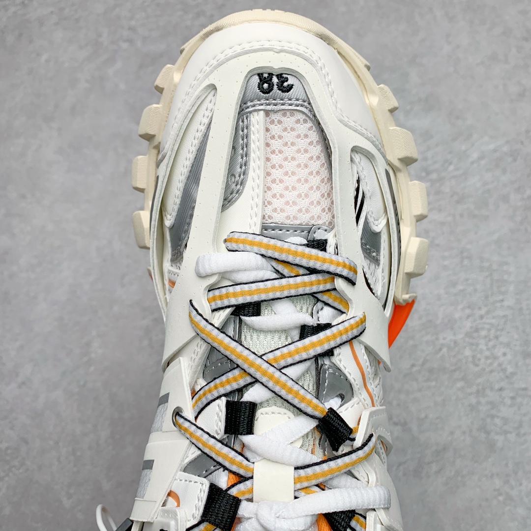 Balenciaga Track Sneakers White Orange Multi‑Material Mesh Layered Chunky Dad Shoes Unisex Casual Running Shoes