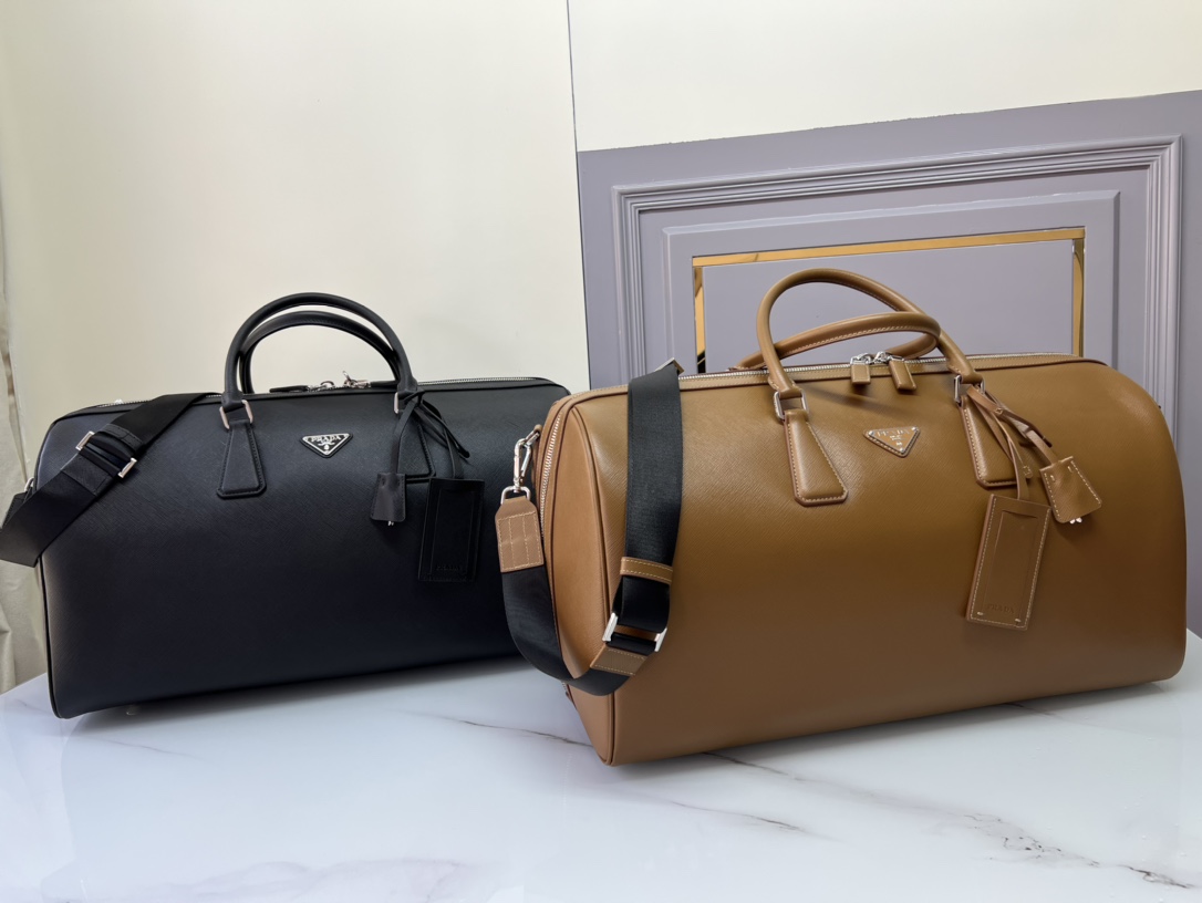 TOP PRADA Using Saffiano Leather To Make Travel Bags 50x27.5x25cm - Black/Brown