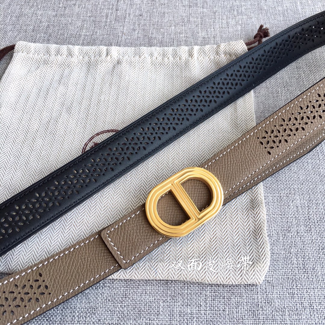 TOP HERMES Double Sided Leather Belts - 2.5CM - GHW/SHW