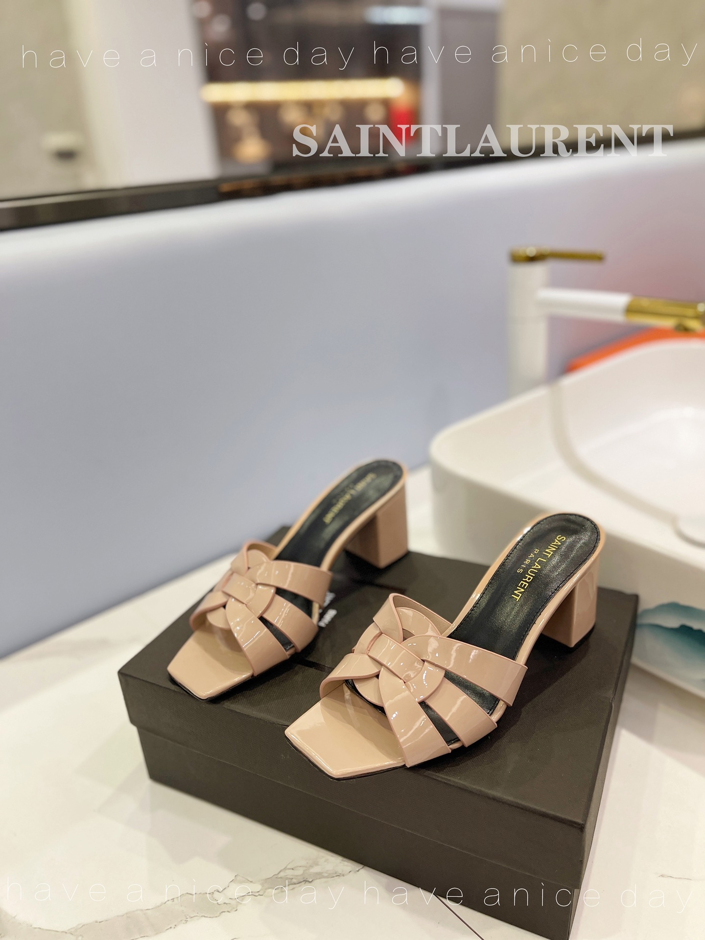 TOP Yves Saint Laurent YSL High Heel Slippers Patent Leather - 8 Colors