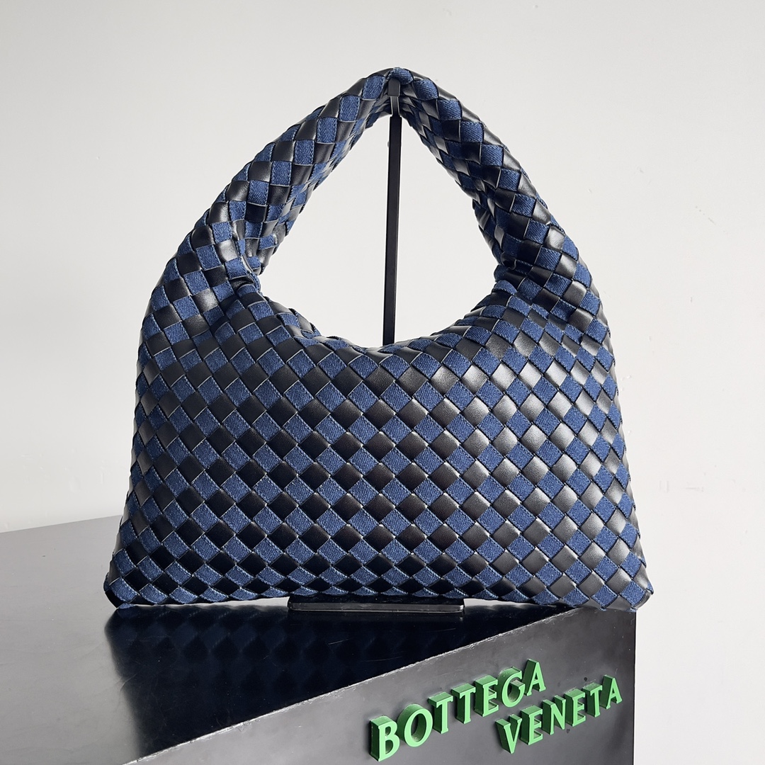 TOP Bottega Veneta BV Denim & Leather Hop Bag 41x20.5x7.5cm/54x24x13cm - Blue & Black
