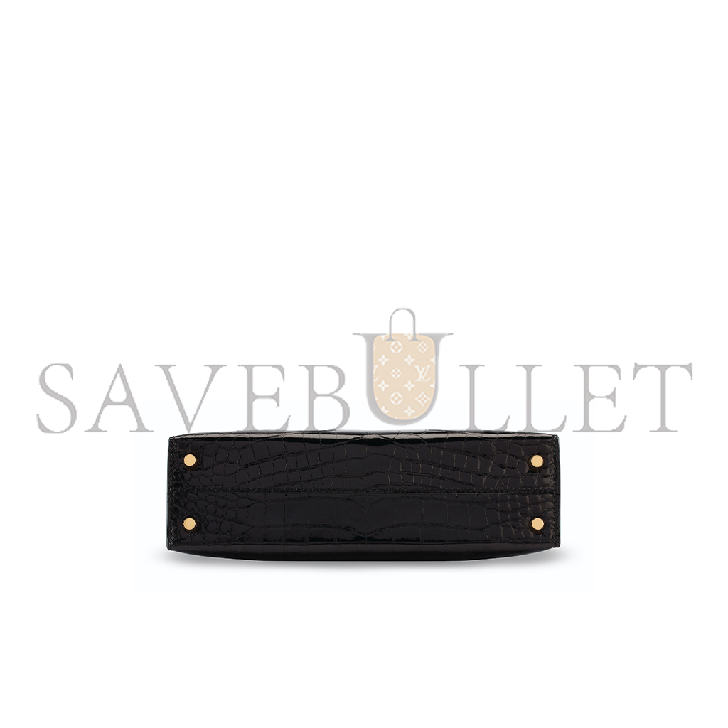 HERMÈS A SHINY BLACK ALLIGATOR SELLIER MINI KELLY 20 II WITH GOLD HARDWARE (19*12*5.5cm)