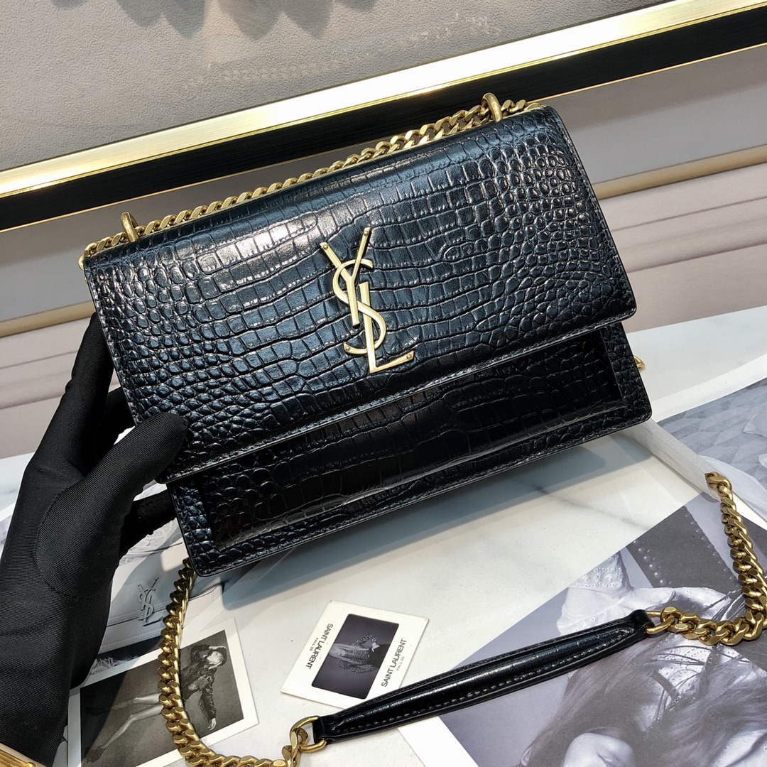 TOP Yves Saint Laurent YSL Crocodile Pattern Sunset Shoulder Bag - 10 Colors