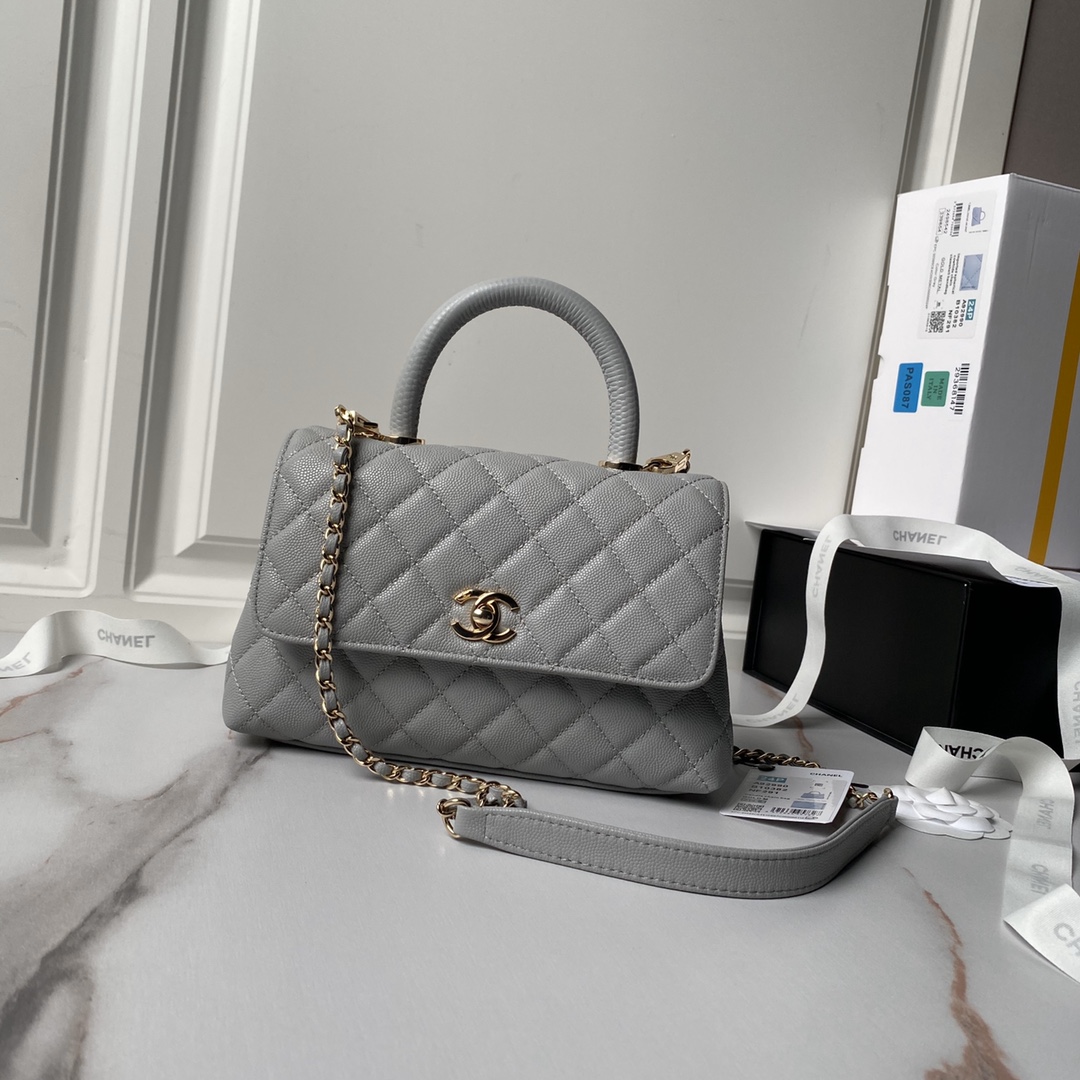 TOP Chanel Lambskin CoCo Handle Bags 3 Sizes 19cm/23cm/28cm - Grey & GHW