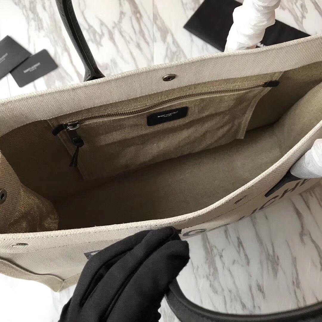 TOP Yves Saint Laurent YSL Rive Gauche Canvas Tote Bag - Tan