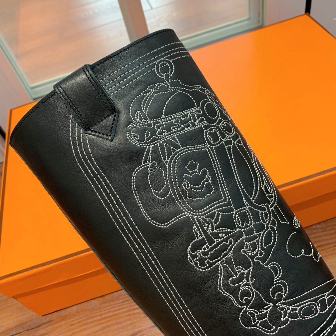 TOP HERMES Cow Boy Boots - Brown/Black/Black Suede