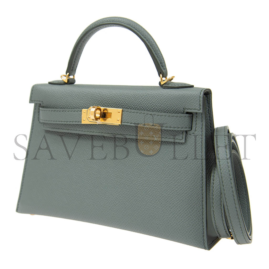 HERMÈS MINI KELLY II EPSOM ALMOND GREEN GOLD BUCKLE (19*12*5.5cm)