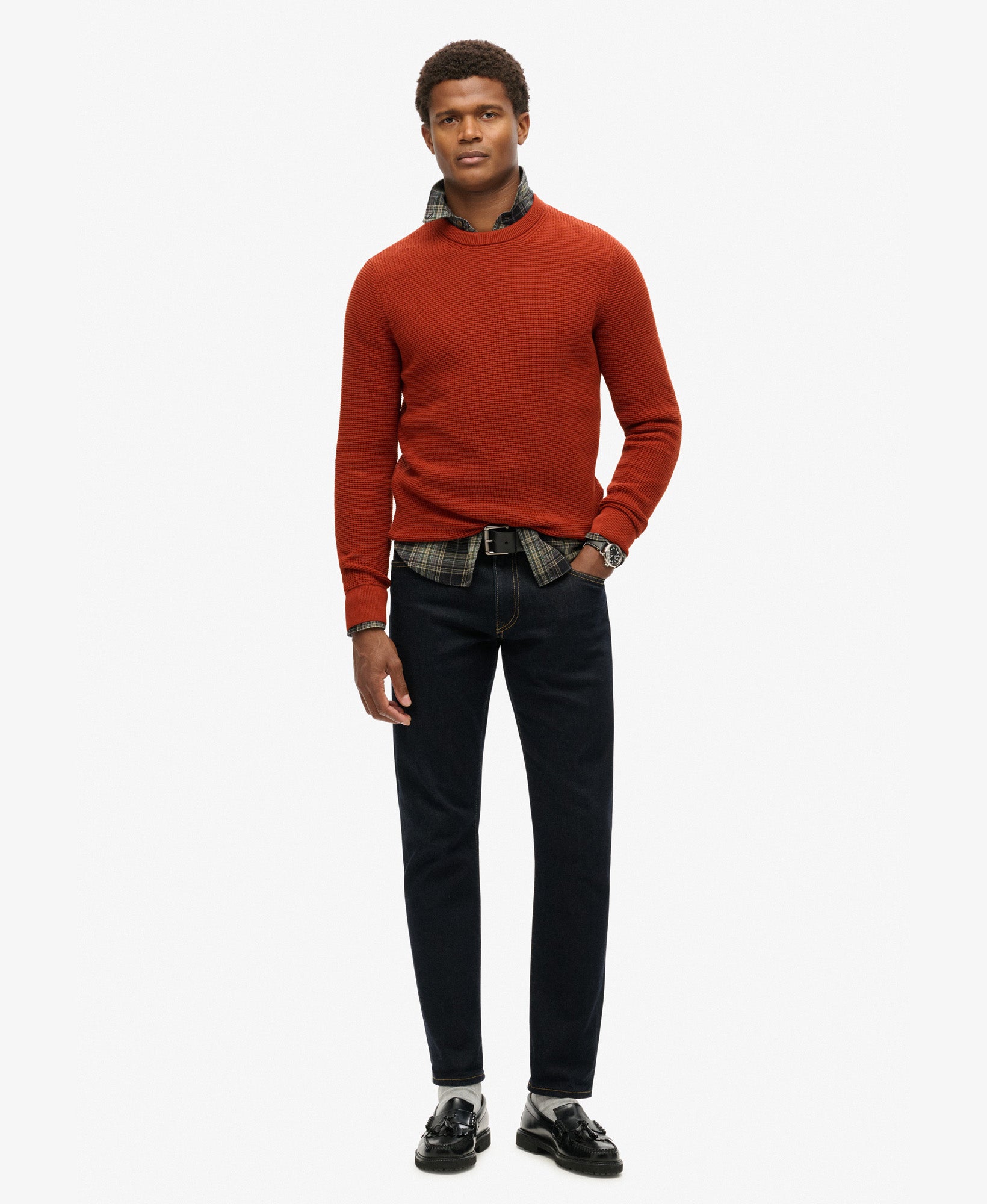 Textured Crew Knit Jumper | Autumnal Orange