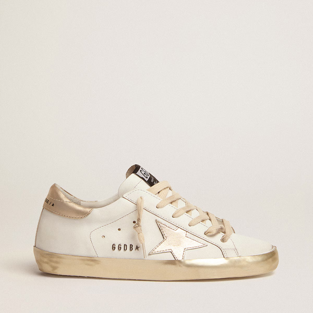 Golden Goose  Super-Star with gold sparkle foxing and metal stud lettering (Replica)