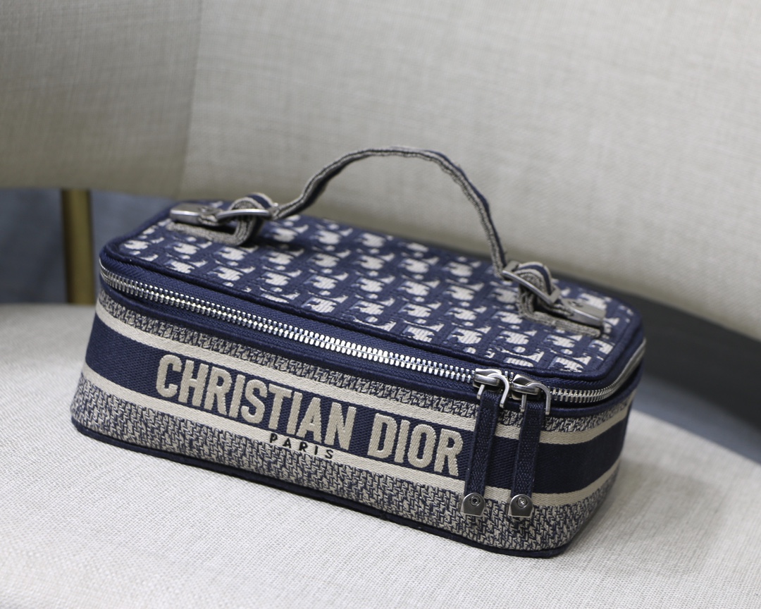 TOP Christian Dior Oblique Makeup Bag 25X14X15cm - Dark Blue