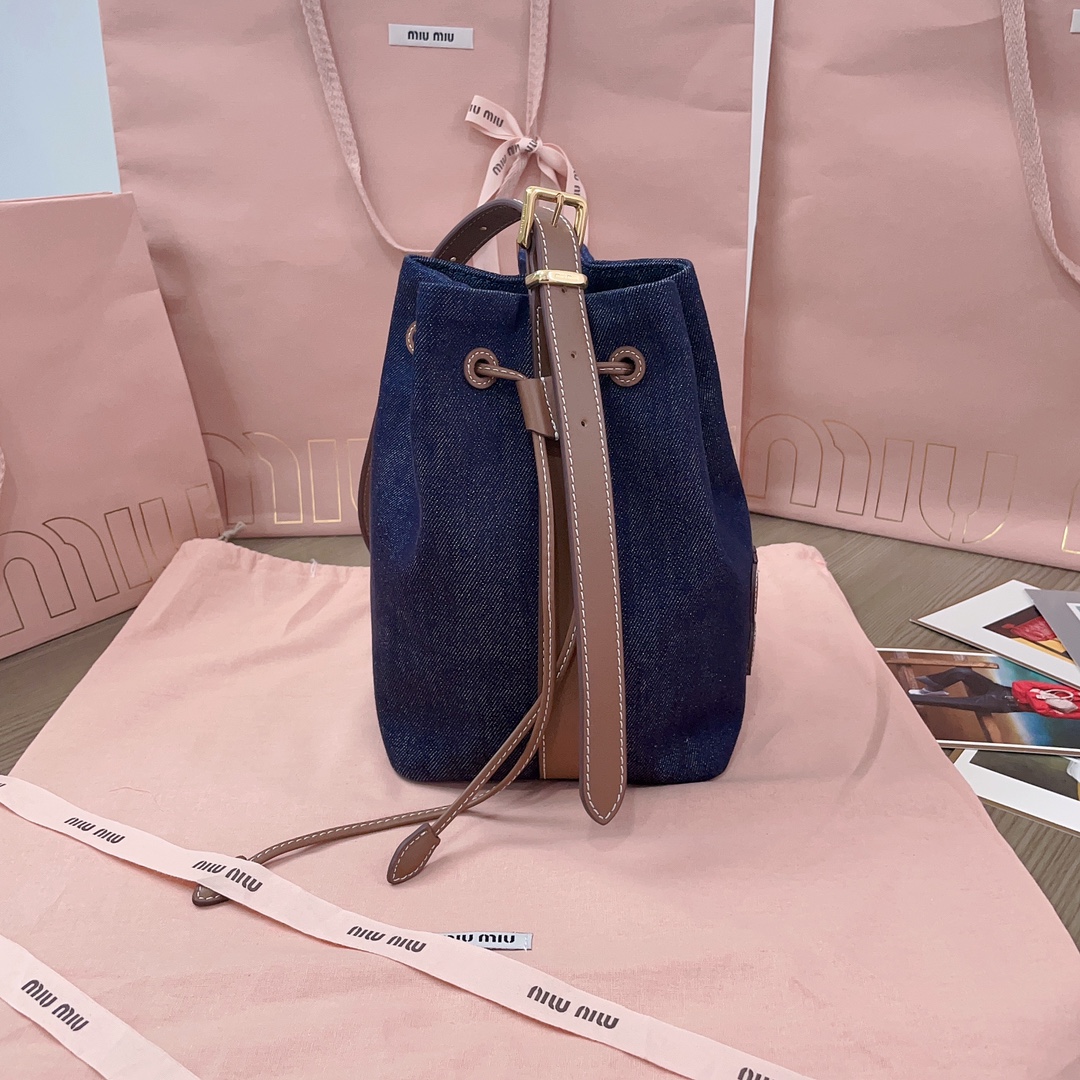 TOP Miu Miu Denim Bucket Bags 16x22.5x14cm/23x29x17cm - Blue