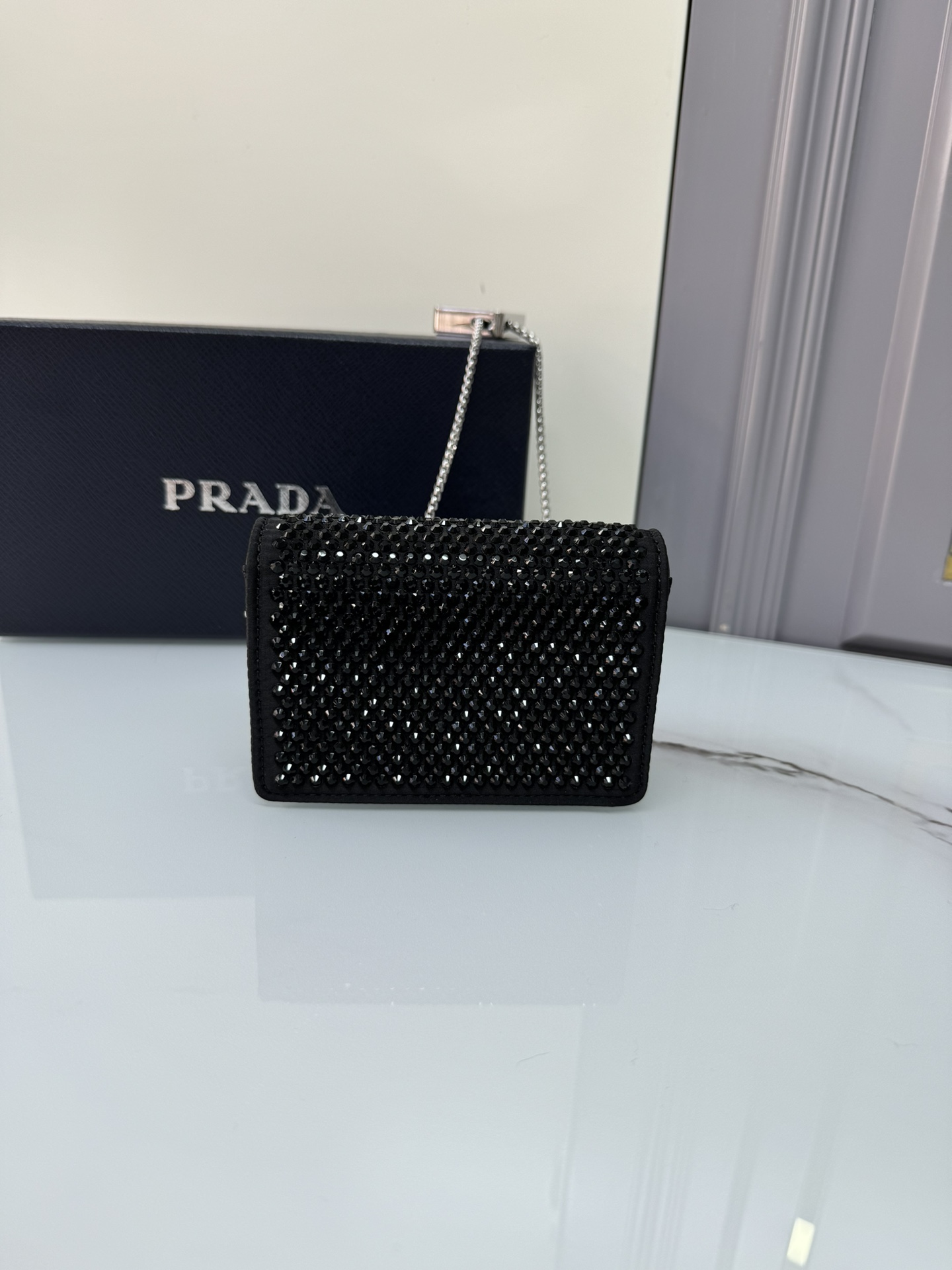 TOP PRADA Crystal Bag Mini 11.5x8cm - Black