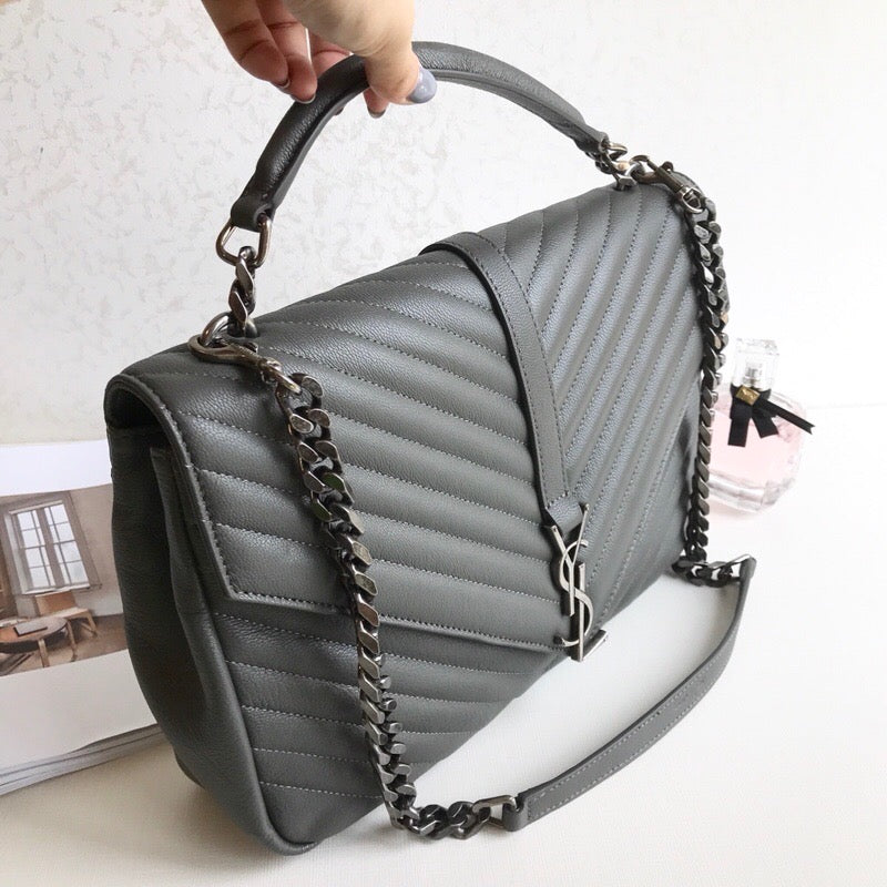 TOP Yves Saint Laurent YSL College Large Top Handle Bag - Grey SHW