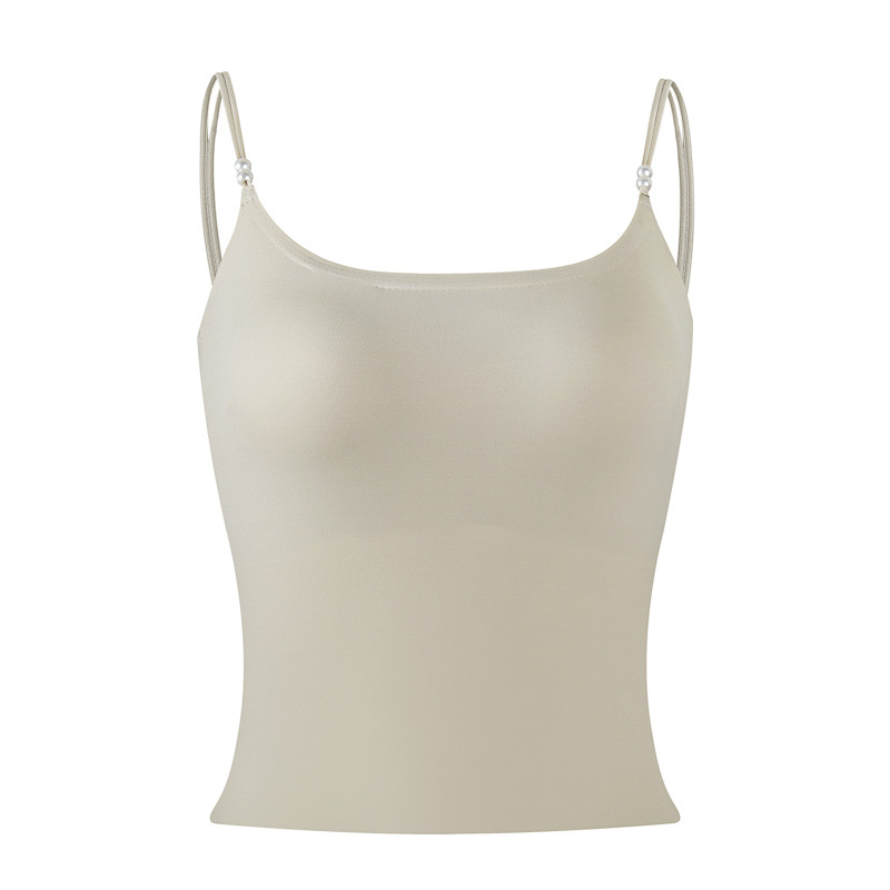 Herbal-style camellia fragrance pearl camisole, lightweight and cool, with built-in chest pads, one-piece beautiful back underwear for women, levelkeen