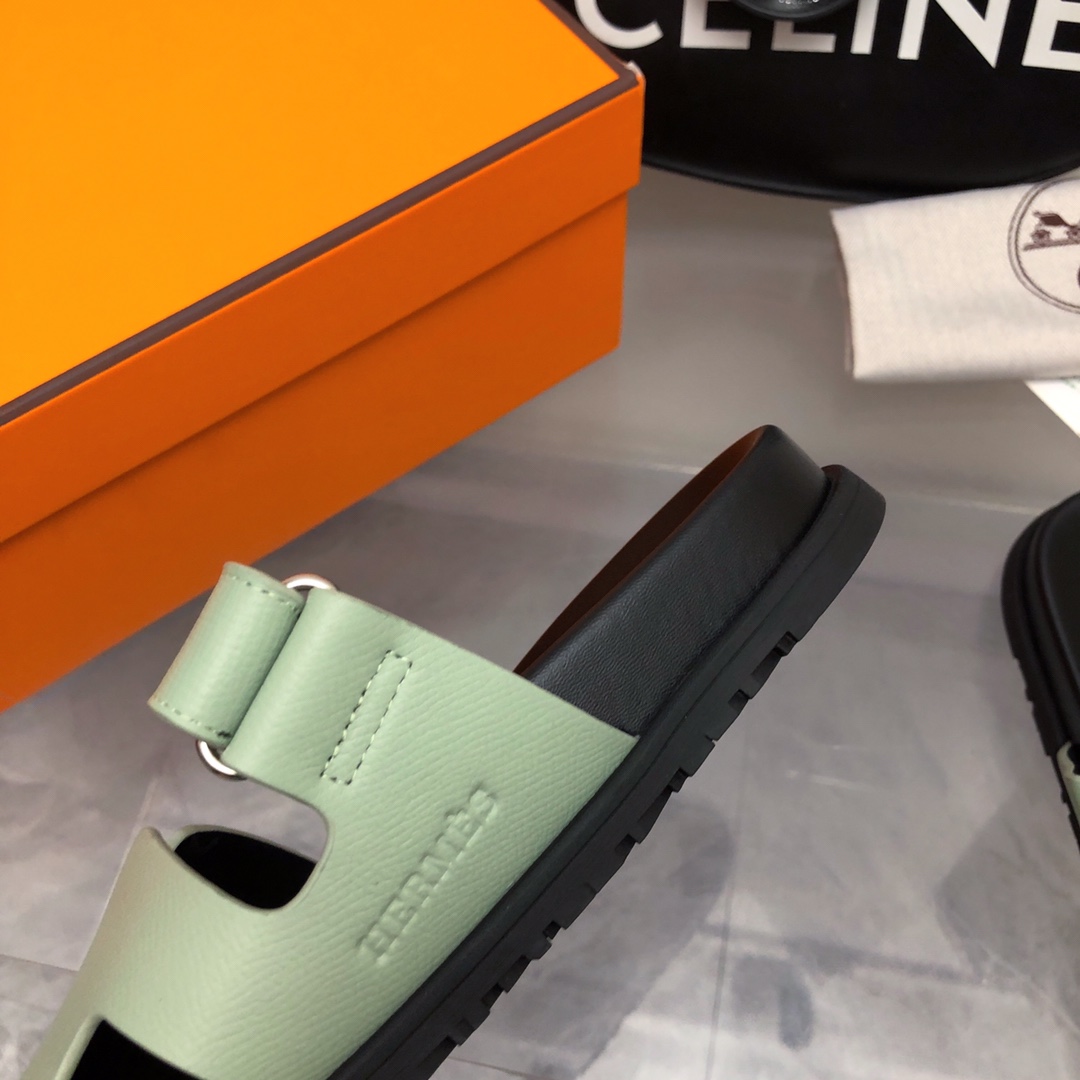 TOP HERMES Slides - Black & Green