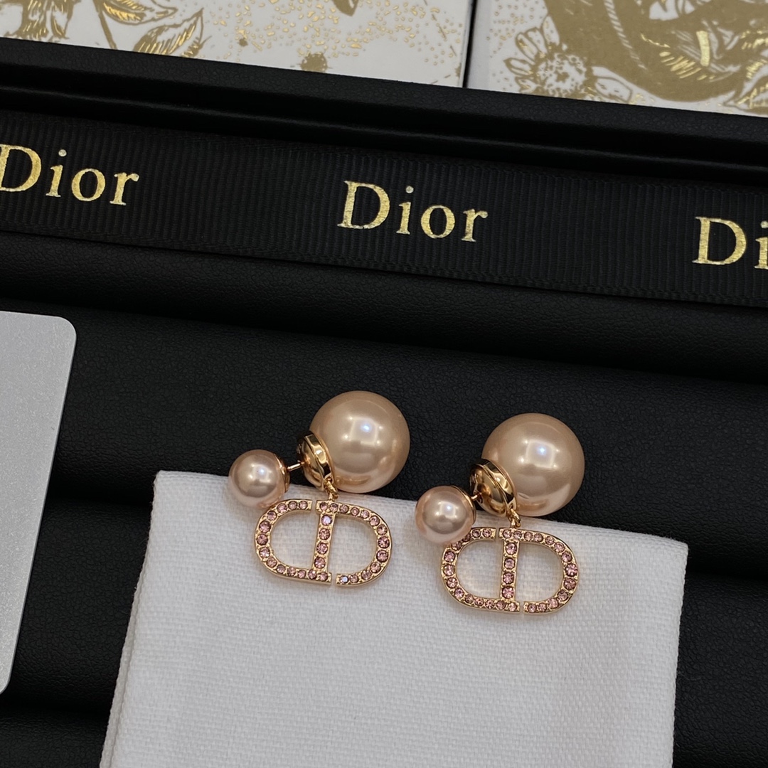 TOP Christian Dior Earrings with Pearl and Rhinestones - Rose Gold