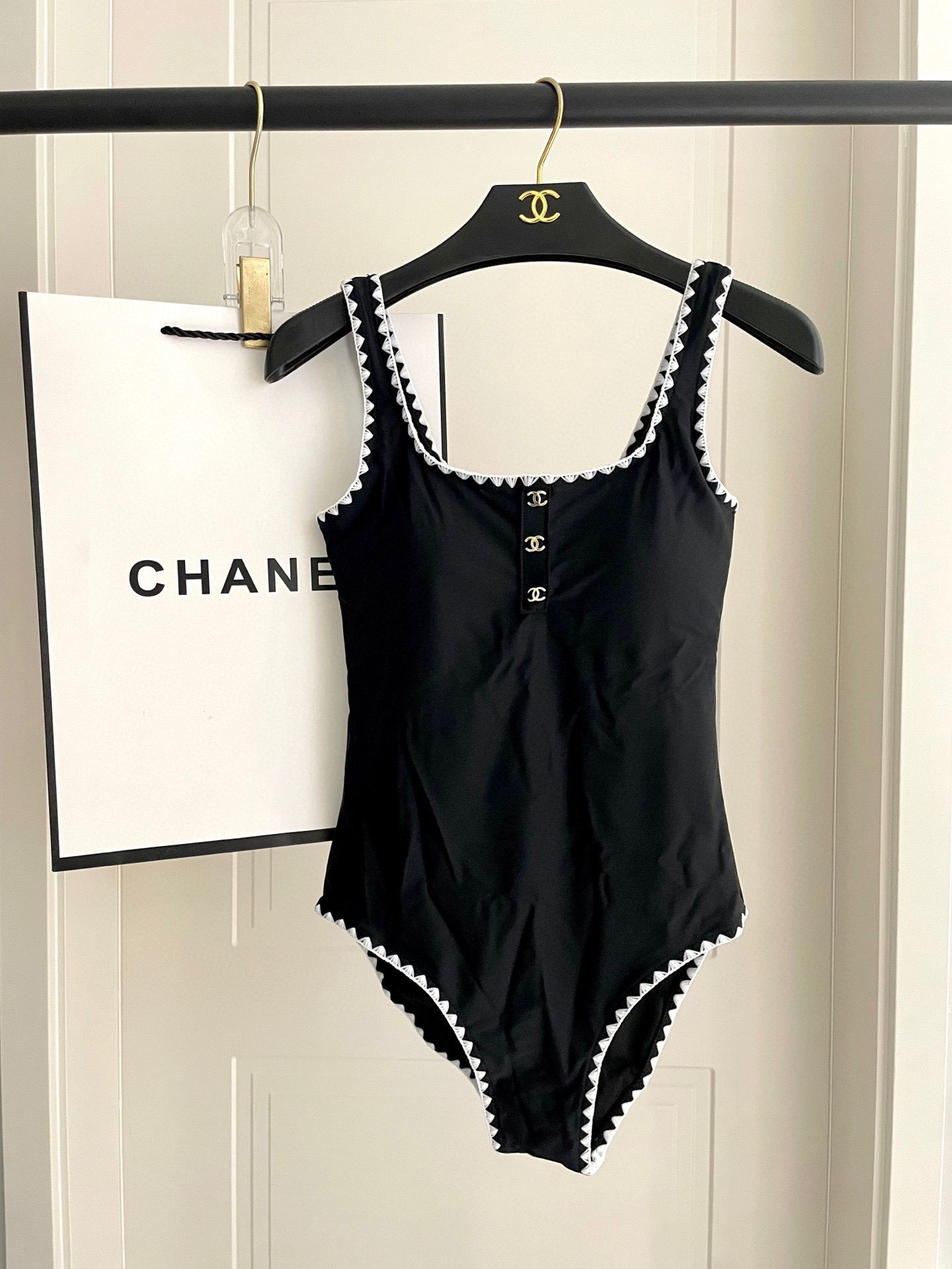 TOP CHANEL One-Piece Swimsuit - Black