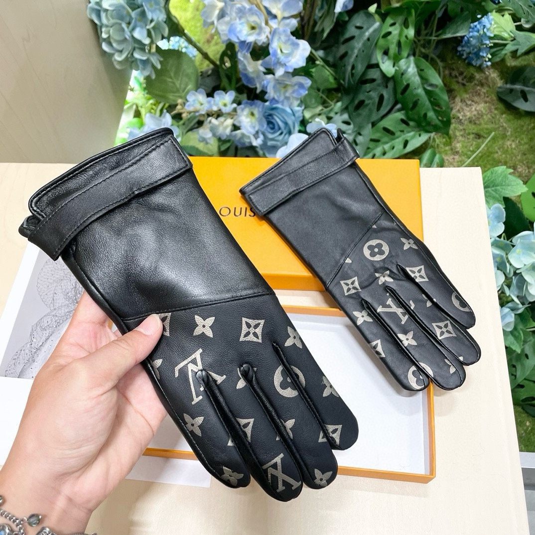 TOP Louis Vuitton LV  Sheepskin Gloves-Black
