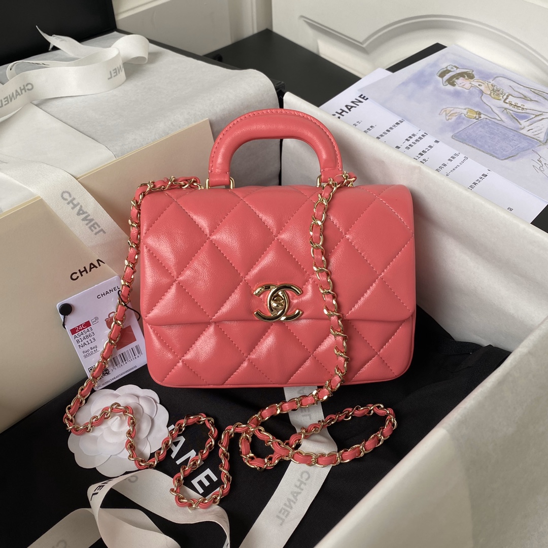 TOP CHANEL Oil Wax Handle Flip Pack - 14×20×7cm/18×25×8cm - 4 Colour&GHW