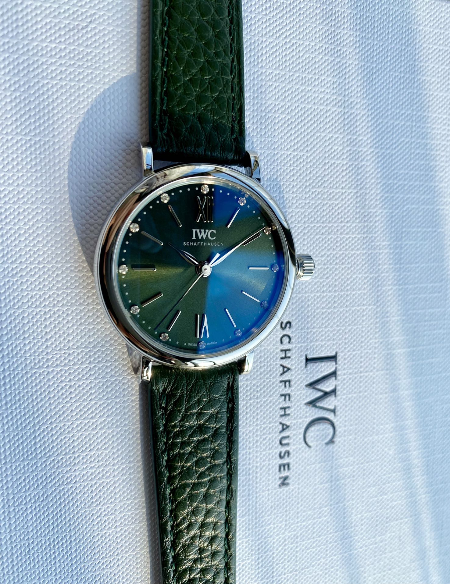TOP IWC Watch 34mm - Dark Green & Silver