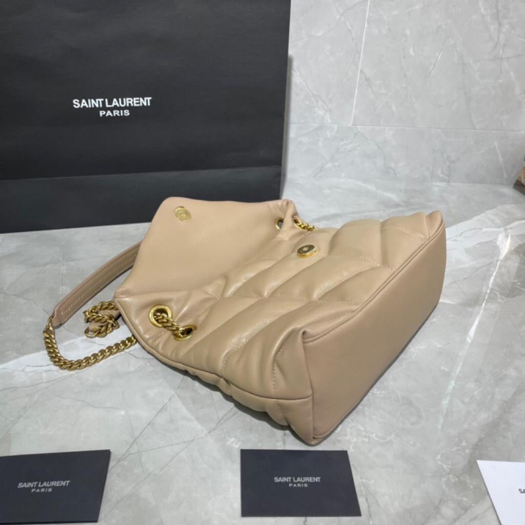 TOP Yves Saint Laurent YSL Loulou Puffer Small - Beige