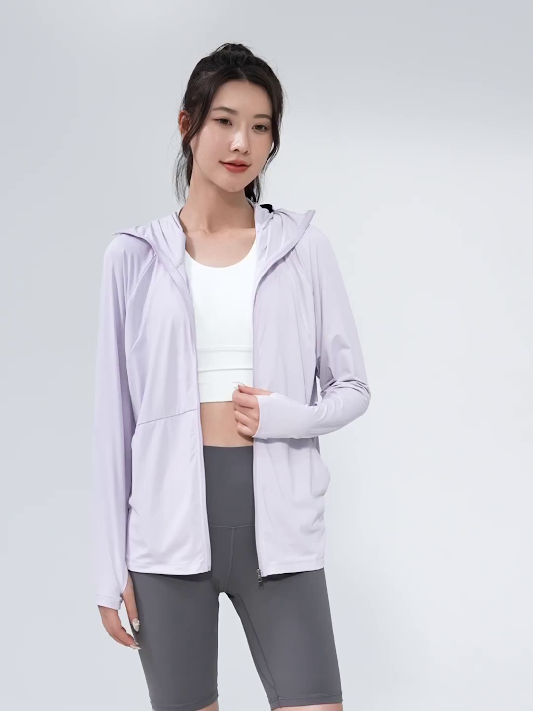 Womens Track Zip Up Cropped Hoodie UPF 50+ Sun Protection