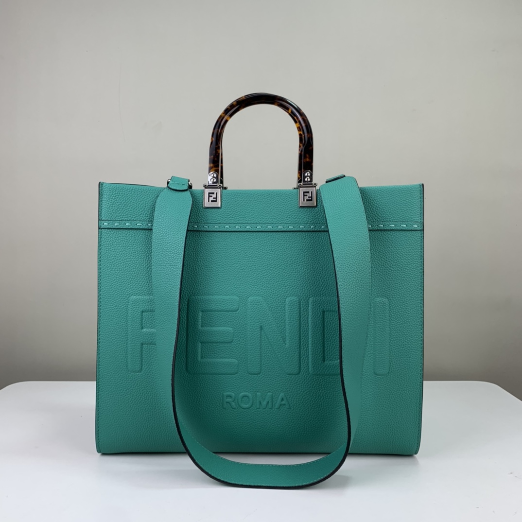 TOP FENDI FENDI Sunshine Calfskin HandBag - Malachite Green