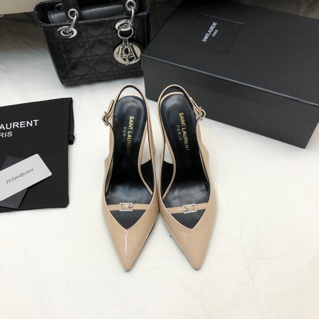 Saint Laurent YSL Patent Leather Buckle High Heel 10.5CM Slide Sandal (Replica)