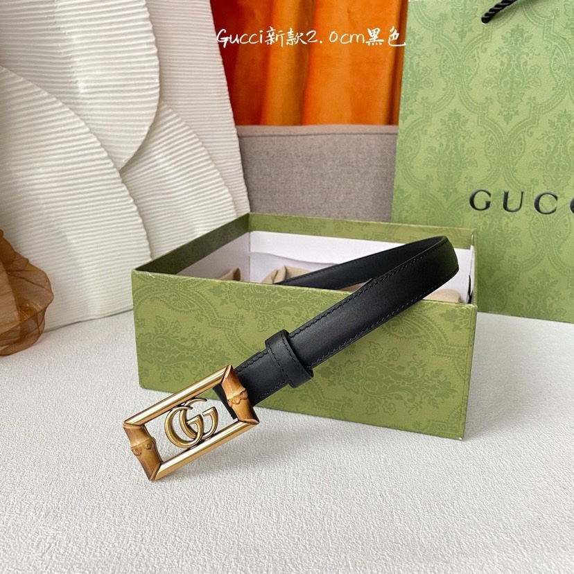 TOP GUCCI Calf Leather Belt Black - 2.0cm