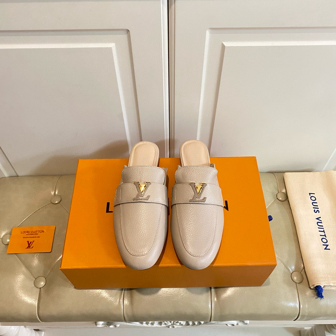 Louis Vuitton LV Leather Half-Pack Slingback Slide Sandals (Replica)