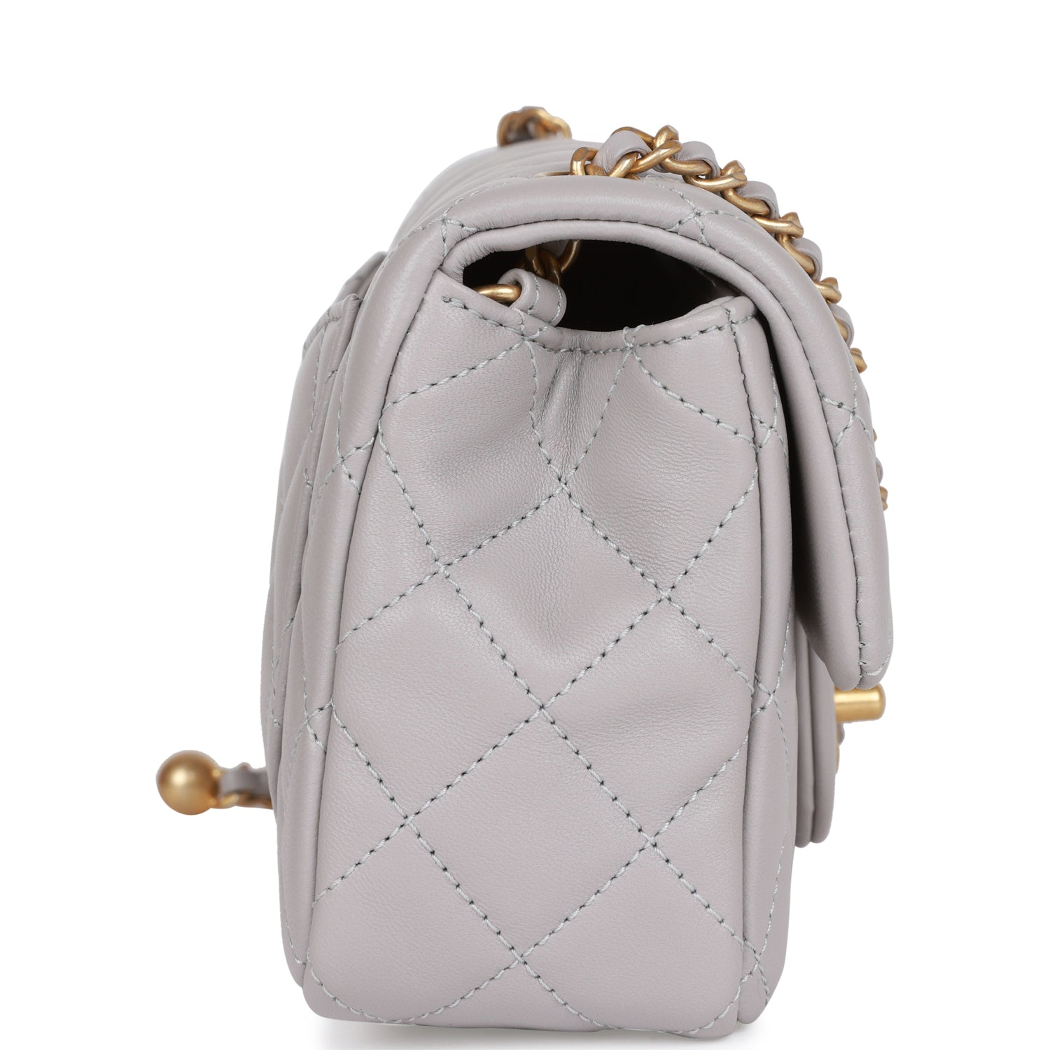 Chanel Classic Flag Bag Pearl Crush Mini Rectangular Flap Bag Light Grey   Antique Gold Hardware(7A regular version)