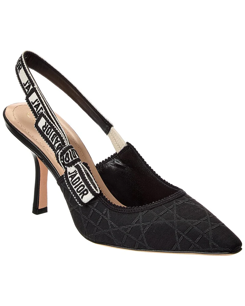 TOP Christian Dior J'AChristian Dior Slingback 9.5cm Pump Macramé Embroidered Canvas & Leather - Black