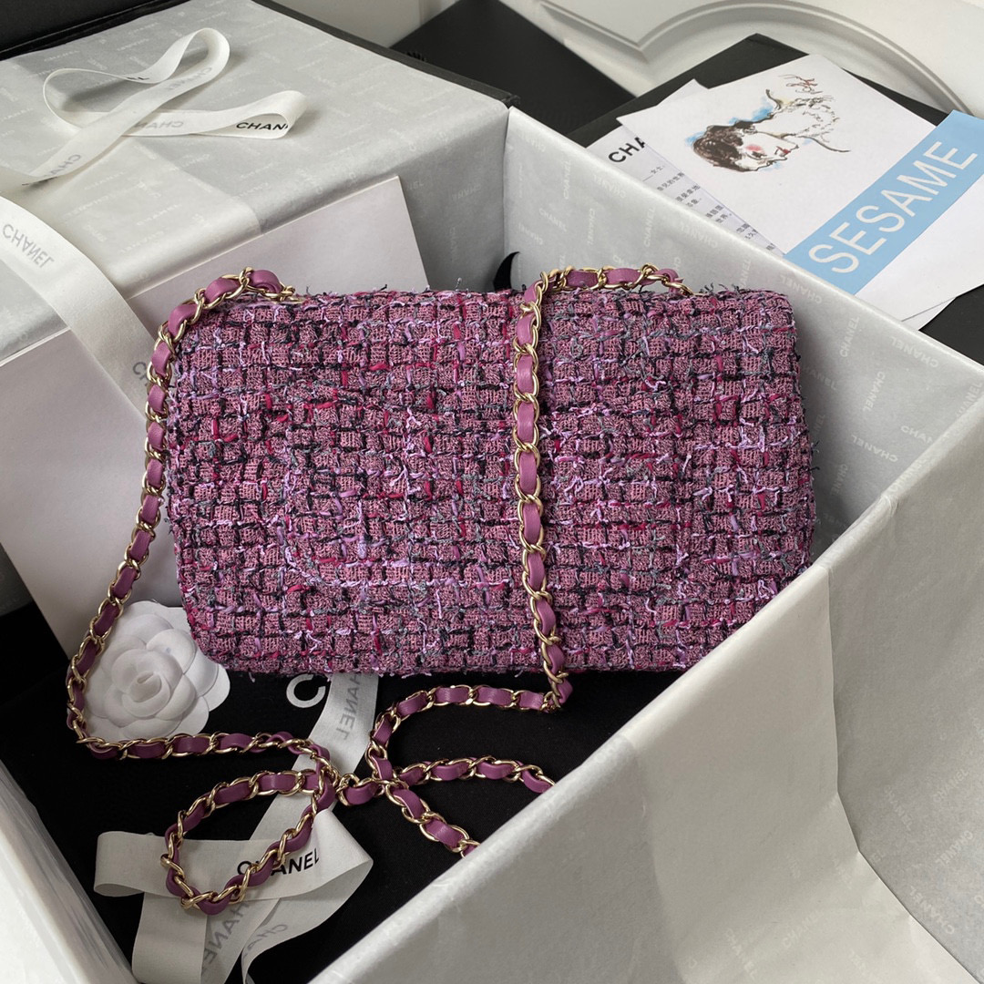 TOP CHANEL Classic Flap Bag Tweed Medium 25.5cm - Pink & GHW