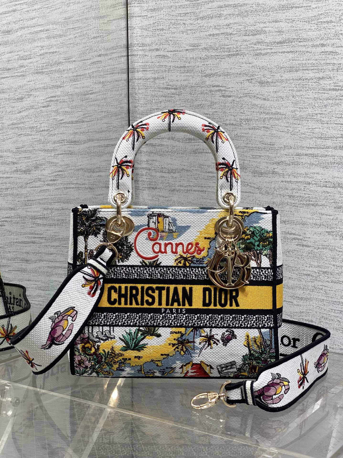 TOP Christian Dior Embroidered Lady  Bag 24x11x20cm - White