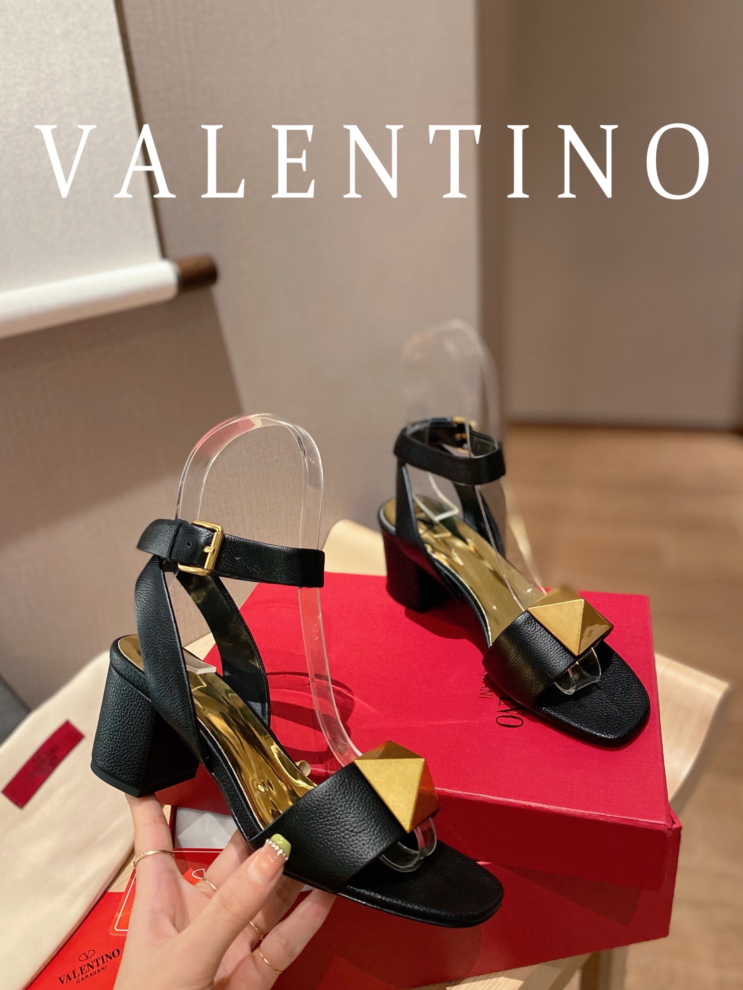 TOP VALENTINO Studded High Heel - Black