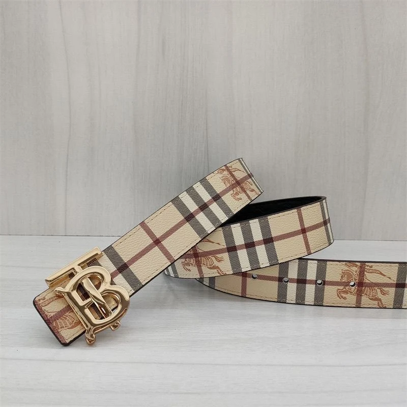 AAABELT Men Reversible Plaid Waist Belt, Interlocking Letter Automatic Metal Buckle Faux Leather Belt Business Casual Jeans Strap
