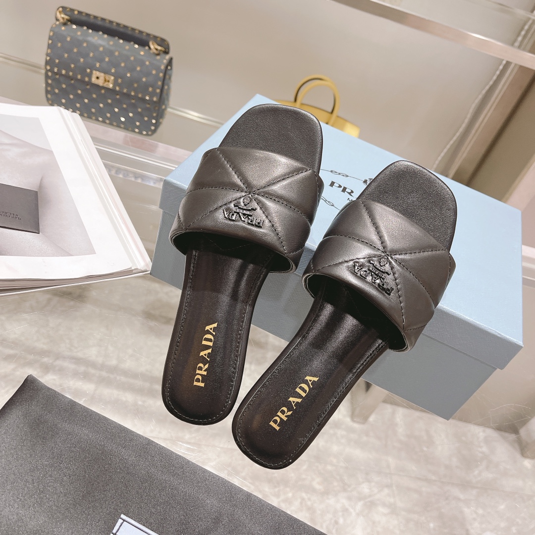 TOP PRADA Celeste Quilted Nappa Sandals - Black