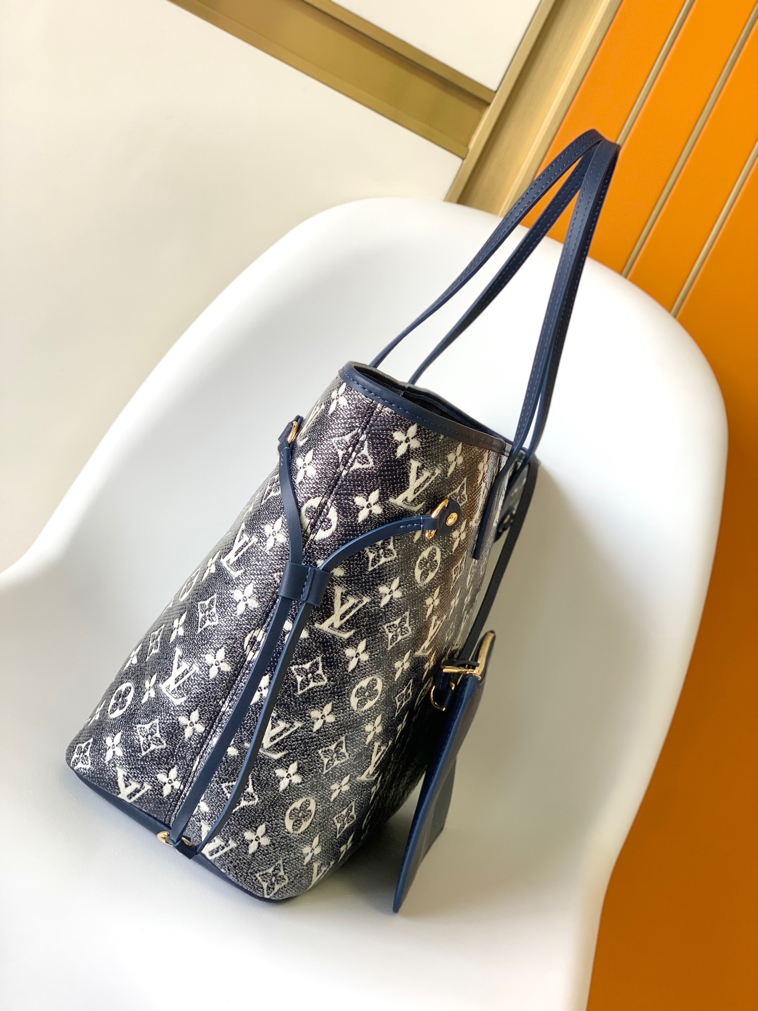 TOP Louis Vuitton LV Neverful Bag Monogram Coated Canvas 31x28x14cm - Navy Blue