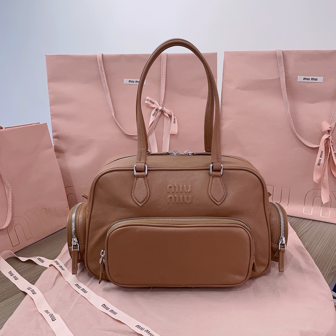 TOP Miu Miu Leather Shoulder 32x21x12.5cm Bag - Brown