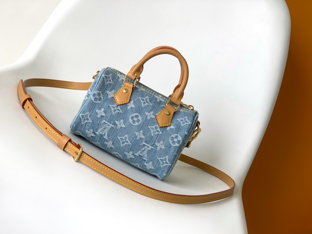 TOP Louis Vuitton LV Monogram Speedy Bag 16x10x7.5cm - Denim